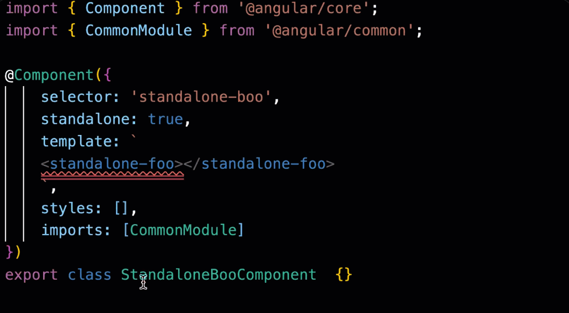 showing how you can automatically import components you’re using in the template with the Angular language service